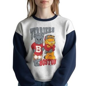 Vintage 80’s Garfield Boston Graphic Sweatshirt Boston Terriers Gray Navy Size M